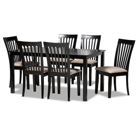 Baxton Studio Minette Sand Upholstered Espresso Wood 7-Piece Dining Set 164-10521-10519